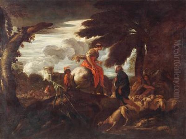 Die Begegnungzwischen Isaak Und Rebekka Oil Painting by Giovanni Francesco Castiglione