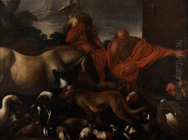 Noe Levando Os Animais Para A Arca Oil Painting by Giovanni Francesco Castiglione