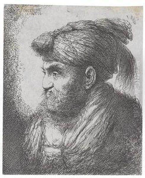 Portrat Eines Mannes Mit Bart Und Turban Im Profil Nach Links Oil Painting by Giovanni Benedetto Castiglione