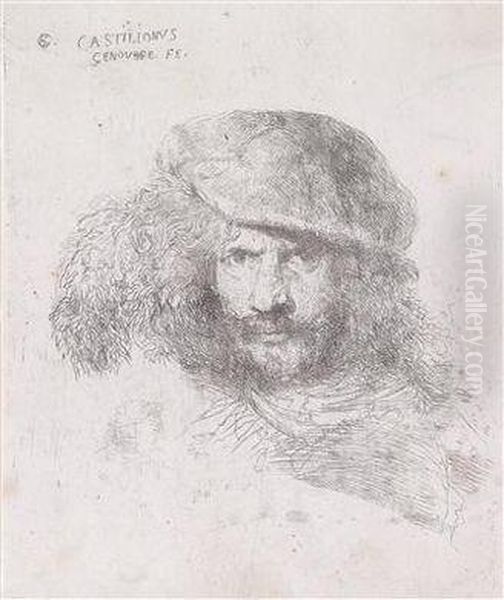 A Portrait Of A Man In A Plumed Hat Oil Painting by Giovanni Benedetto Castiglione