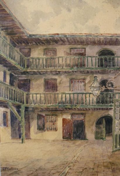 Courtyard Scene Oil Painting by George Frederick Castledon