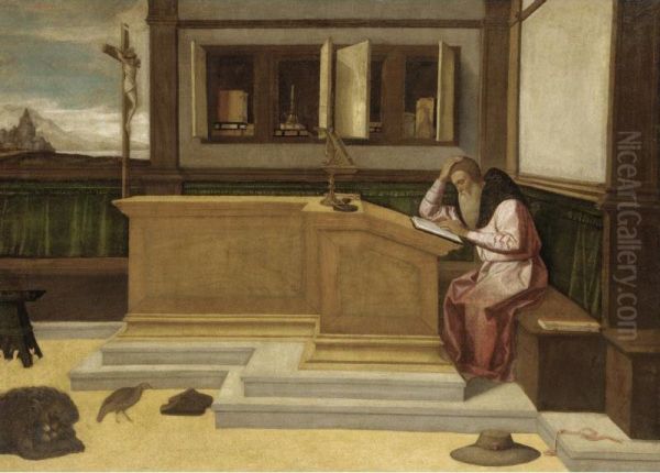 Saint Jerome In His Study Oil Painting by Vincenzo di Biagio Catena