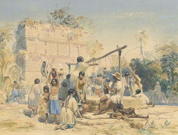 Well And Building At Sabachtsche (yucatan) Oil Painting by Frederick Catherwood