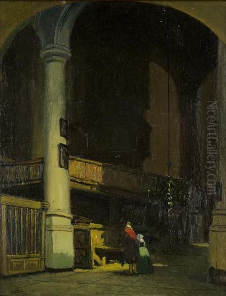 In Chiesa Oil Painting by Achille Cattaneo