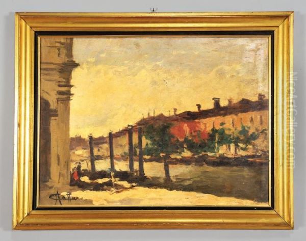 Lungo Il Naviglio Oil Painting by Achille Cattaneo