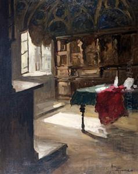 Interno Oil Painting by Achille Cattaneo