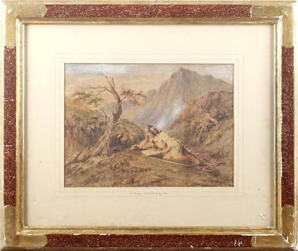 A Traveller Resting In A Mountain Landscape Oil Painting by Charles Cattermole