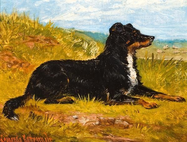 Collie In A Landscape Oil Painting by George Cattermole