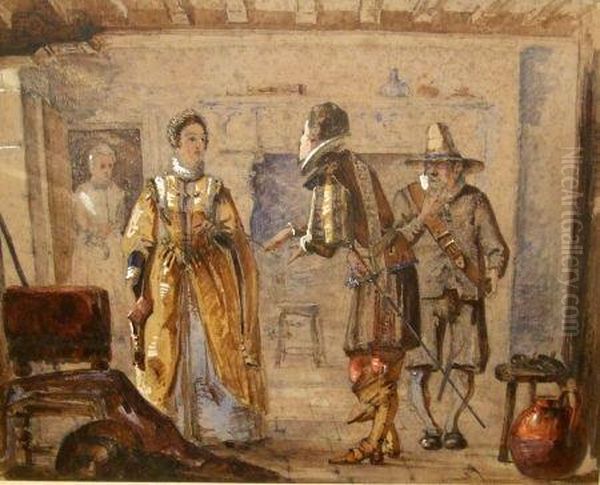 Interior Scene With Figures In Elizabethan Dress Oil Painting by George Cattermole