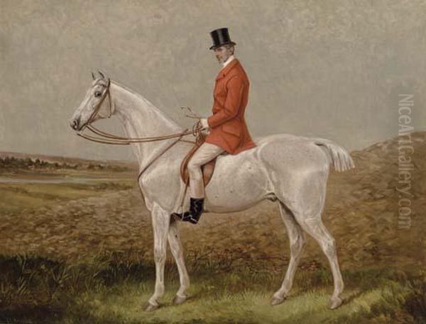 Benjamin S. Brookes Esq., On A Grey Hunter In A Landscape Oil Painting by Leonard F.G. Cattermole