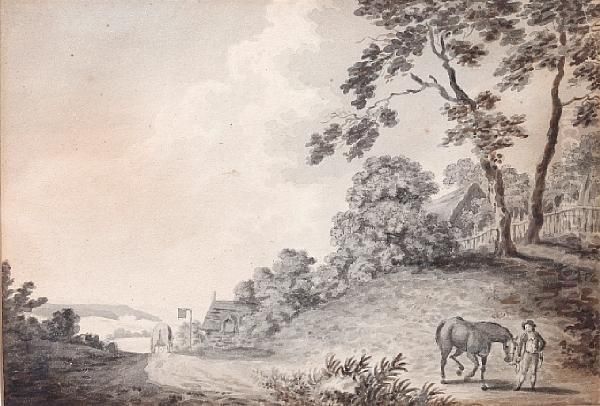 Landscape With Horse And Figure And An Inn In The Distance Oil Painting by Charles, Catton Jnr.