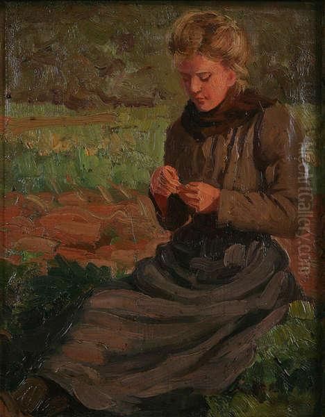 Vrouw Zittend In Het Veld Oil Painting by Albert Caullet