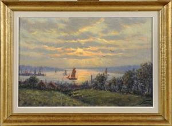 Marine Au Crepuscule. Oil Painting by Albert Caullet