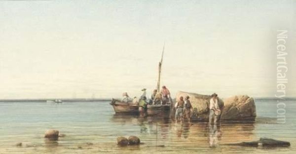 Pecheurs Sur La Plage. Oil Painting by Edouard Louis Cauvin