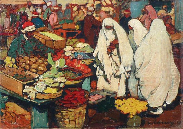 Le Marche Dans La Casbah Oil Painting by Leon Cauvy