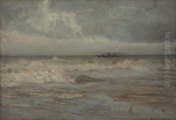 Marina Di Carrara, Uno Studio Per Mareggiata Oil Painting by Ludovico Cavaleri