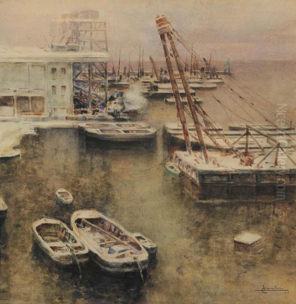 Porto Di Savona Sotto La Neve Oil Painting by Ludovico Cavaleri