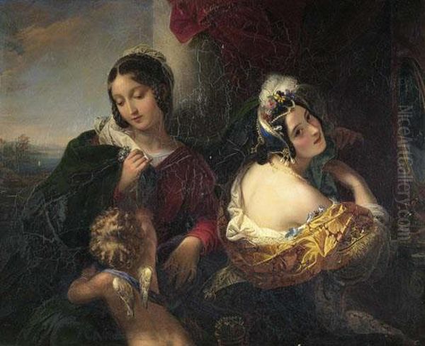 Die Bescheidenheit Und Die Eitelkeit. Oil Painting by Ferdinando Cavalleri