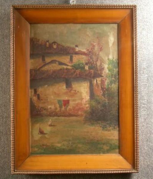 Cascina Con Galline Oil Painting by Giovanni Cavalleri