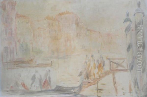 Traghetto A Venezia Oil Painting by Attilio Cavallini