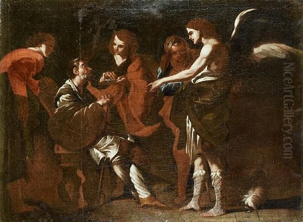 The Healing Of Tobit By Tobias Oil Painting by Bernardo Cavallino