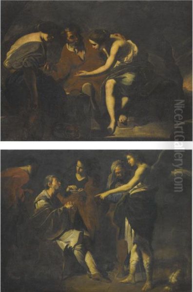 Tobias Curing The Blindness Of Tobit Oil Painting by Bernardo Cavallino