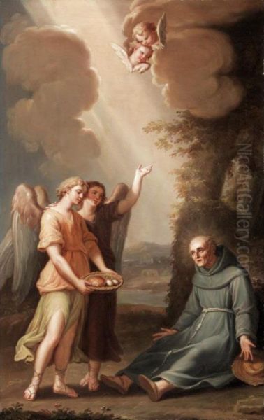 Saint Francis Being Fed By The Angels Oil Painting by Antonio Cavallucci