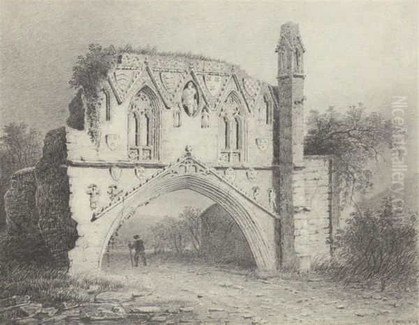 View Of The Gatehouse, Kirkham Priory, Yorkshire Oil Painting by Henry Cave