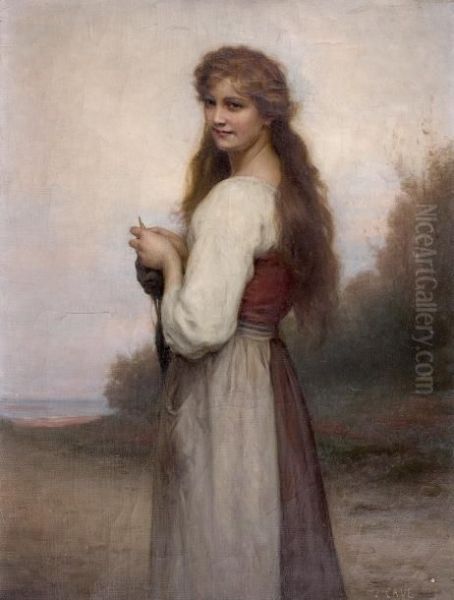 Jeune Fille A La Quenouille Oil Painting by Jules Cyrille Cave