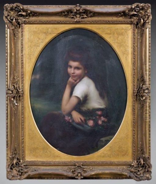 Jeune Fille Aux Fleurs Oil Painting by Jules Cyrille Cave