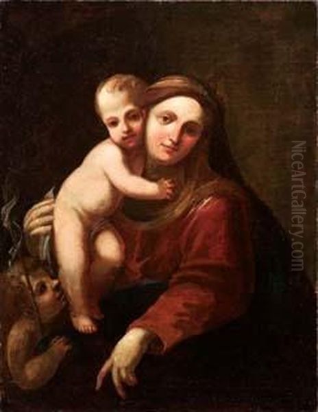 Madonna Col Bambino E San Giovannino Oil Painting by Giacomo Cavedone