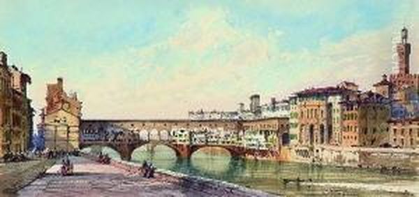 Florenz - Blick Auf Den Ponte Vecchio. Oil Painting by Giulio Cavelli