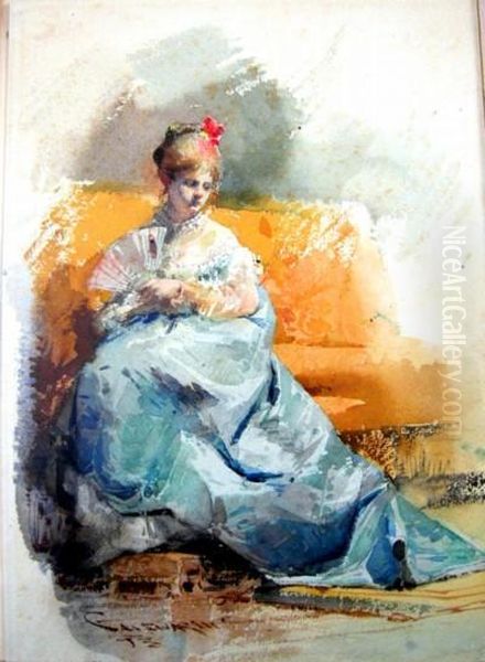 Nobildonna Seduta Oil Painting by Emilio Cavenaghi