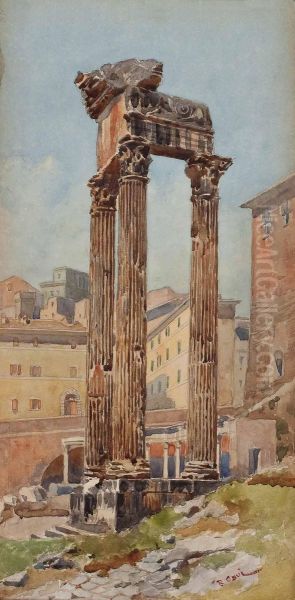 Die Reste Des Vespasianstempels Vor Dem Tabularium Auf Dem Forum Romanum Oil Painting by Romeo Cavi