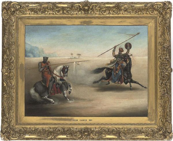 A Crusader Jousting With A Saracen In The Desert Oil Painting by John Cawse