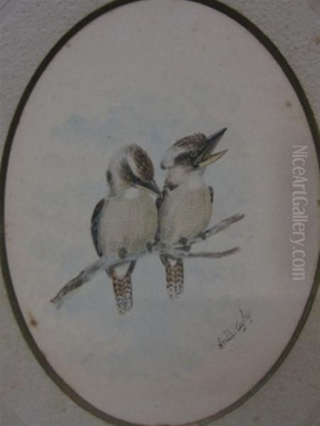 Two Kookaburras Oil Painting by Neville, Will. Cayley Jnr.