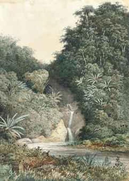 A Waterfall, Trinidad Oil Painting by Michel Jean Cazabon