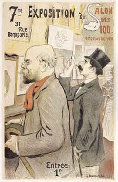 7e Exposition Du Salon Des Cent. (verlaine Et Moreas). Affiche. 1894. Oil Painting by Frederic Auguste Cazals