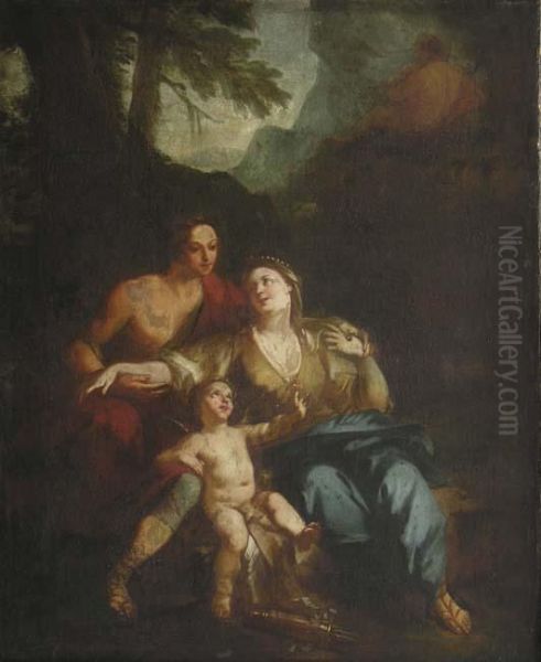 Cazes. Venus Et Adonis Dans Un Paysage. Toile. 101,5 X 80 Cm.restaurations Oil Painting by Pierre-Jacques Cazes