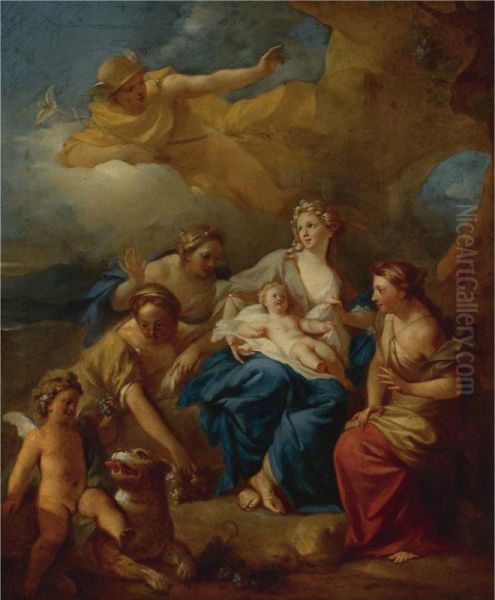 Mercury Entrusting Bacchus To The Nymphs Of Mount Nysa Oil Painting by Pierre-Jacques Cazes