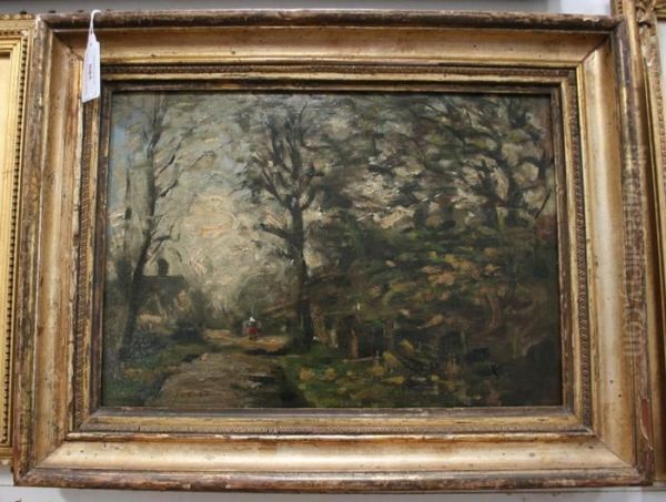 Landscape With A Figure Walking On A Path Towards A Cottage Oil Painting by Jean-Baptiste Cazin