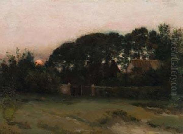 Equitien Pres Boulogne - Sunset. Oil Painting by Marie, Nee Guillet Cazin