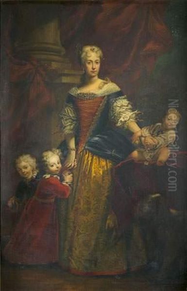 Portrait D'une Dame De Qualite Et De Ses Trois Enfants Oil Painting by Sebastiano Ceccarini