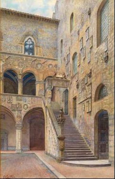 Cortile Del Bargello Oil Painting by Adriano Cecchi