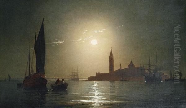 Venice By Moonlight Oil Painting by Eugenio Cecchini-Prichard