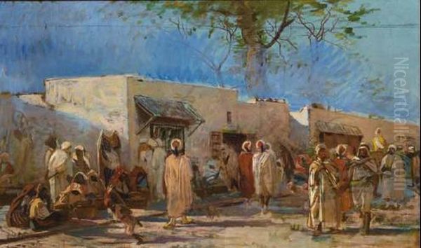 Un Mercato A Tunisi Oil Painting by Eugenio Cecconi