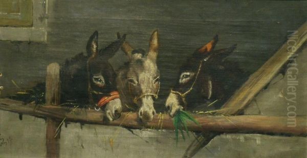 Three Donkeys Oil Painting by Cipriano Cei