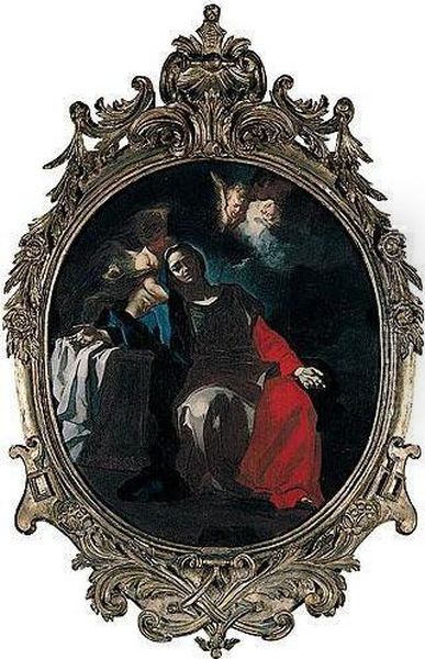 The Madonna At The Tomb Of Christ, Supported By An Angel Oil Painting by Francesco Celebrano