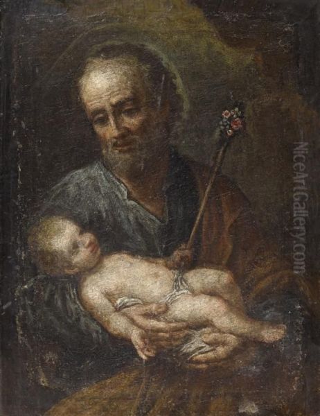 St. Joseph With Child. Oil Painting by Andrea Celesti