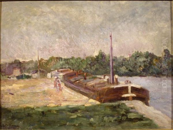 La Peniche A Quai Oil Painting by Alphonse Cellier